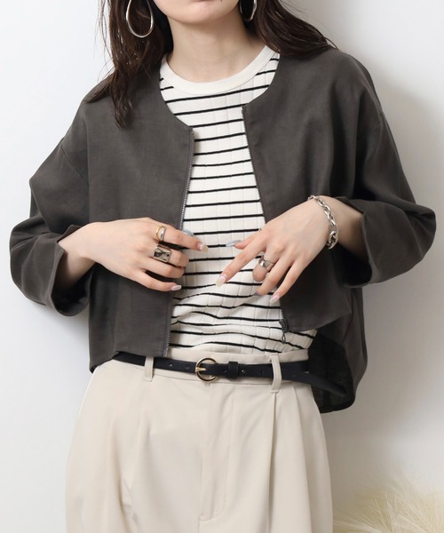 ジャケット ノーカラージャケット BRODIAEA ショート丈リネン