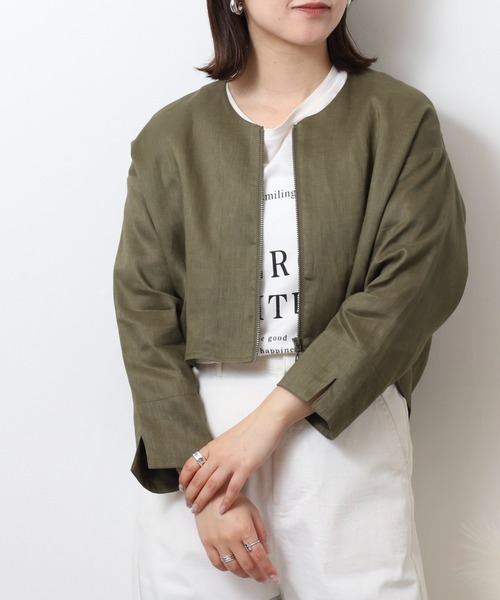 ジャケット ノーカラージャケット BRODIAEA ショート丈リネン
