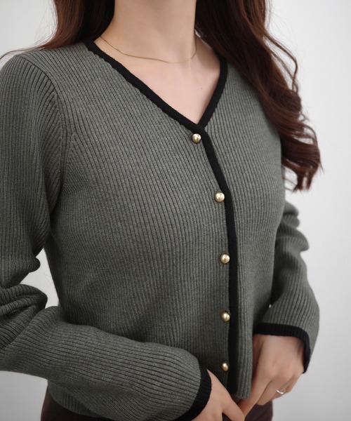 CENEA（セネア） カーディガン バイカラーゴールドボタンニット