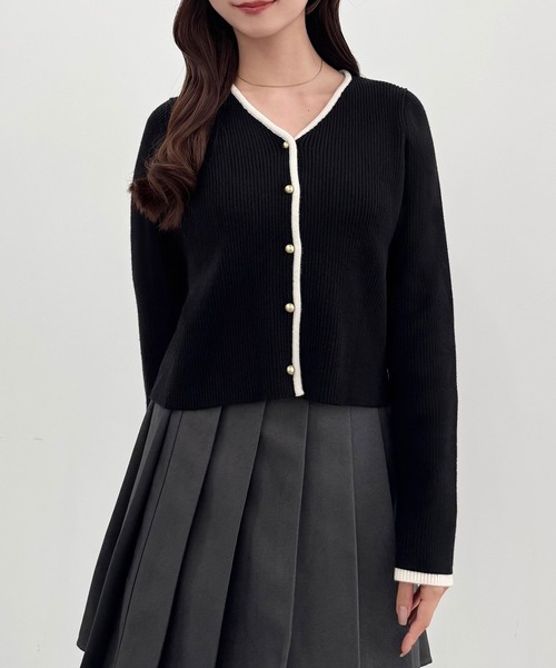 未使用品 NOBLE ゴールドボタンニットカーディガン　ブラック ラナン RANAN MTゴールド調ボタンニットカーデ （ブラック） -靴
