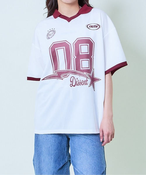 90sナンバリング シャツ tシャツ 「襟付き×ビッグナンバリング」レディース 半袖Tシャツ