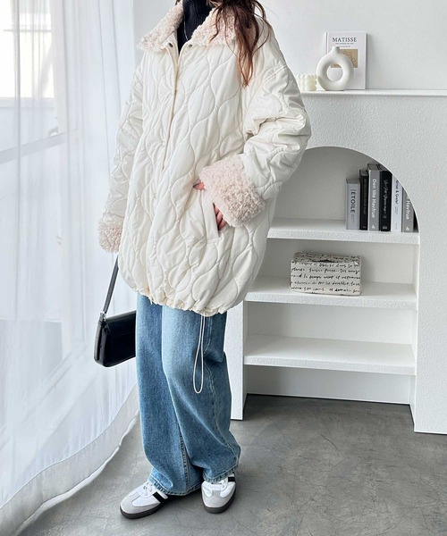 GeeRA（ジーラ） ブルゾン アウター 衿ボアキルティングミドル丈