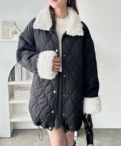 GeeRA（ジーラ） ブルゾン アウター 衿ボアキルティングミドル丈