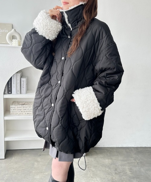 GeeRA（ジーラ） ブルゾン アウター 衿ボアキルティングミドル丈