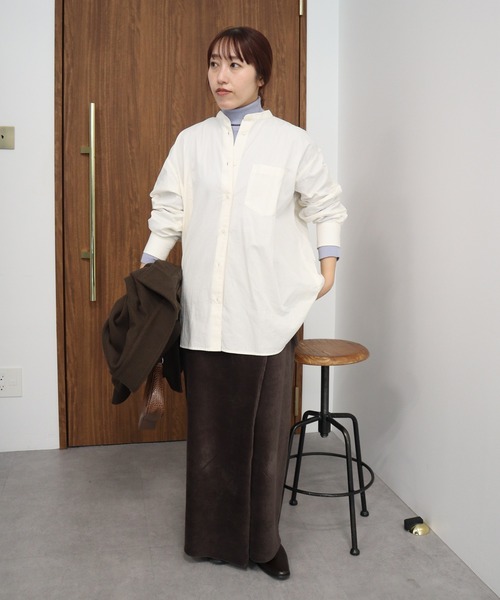 kagure コットンリネン バンドカラーシャツ ブラウス 白 コットンリネンフリルカラーシャツ（シャツ/ブラウス）｜かぐれ