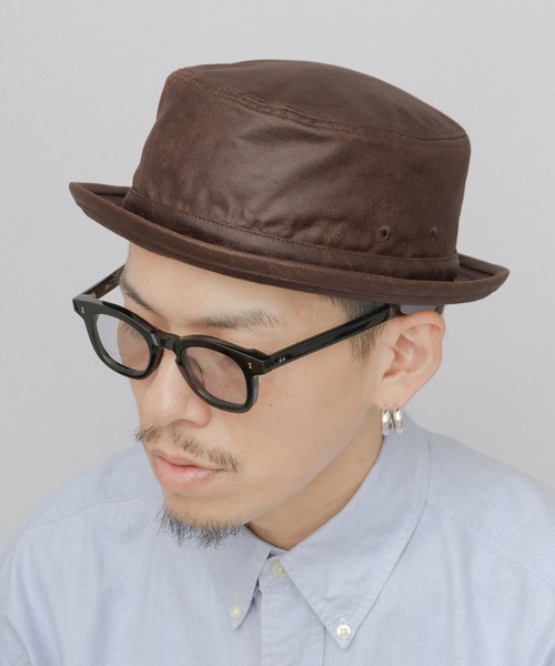 A.M.S. 帽子 ハット クラック加工 レザー調 ポークパイハット メンズ