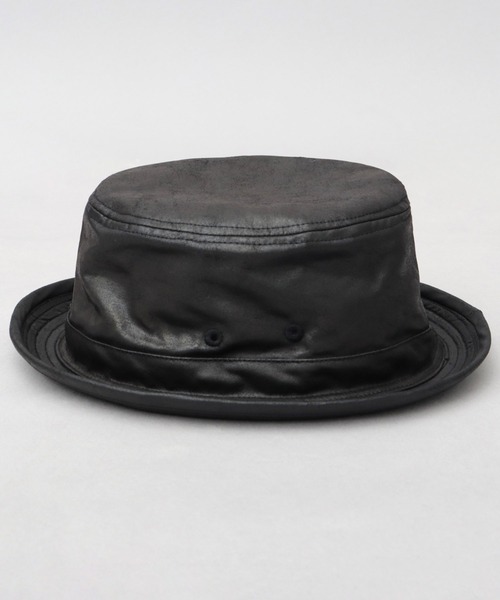 A.M.S. 帽子 ハット クラック加工 レザー調 ポークパイハット メンズ