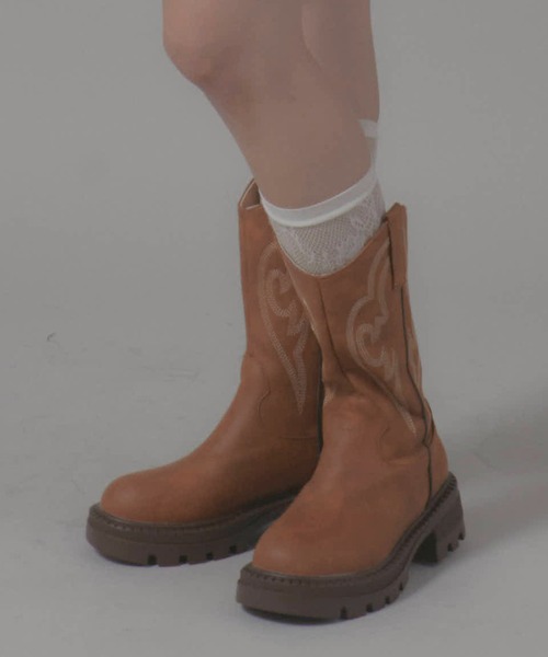 RANCHO BOOTS　ウエスタンブーツ 本革　刺繍 新品　6 1/2 ブーツ 刺繍デザイン 入りウエスタンブーツ レディース : ZOZOTOWN