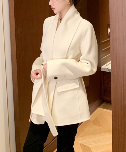 新品　ノーリーズ　MANTECOウールレディースハーフコート　お値下げ交渉あり！ moment+ コート アウター フェイクウールモッサリブスタンドカラー