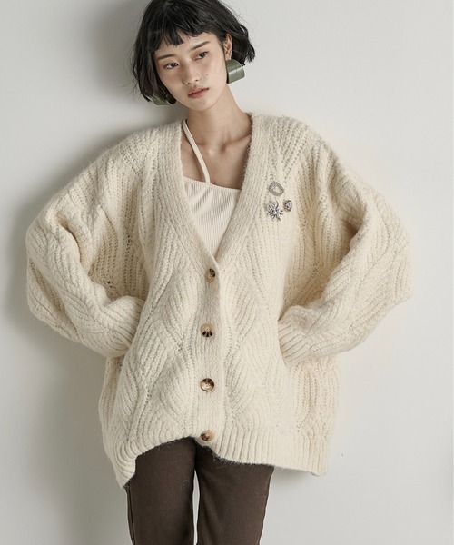 THE Yon カーディガン ブラッシュドニットVネックカーディガン