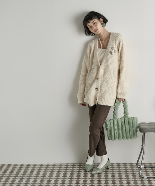 ハンチ　　 ブラッシュドVネックカーディガン　ニット　セーター THE Yon カーディガン ブラッシュドニットVネックカーディガン