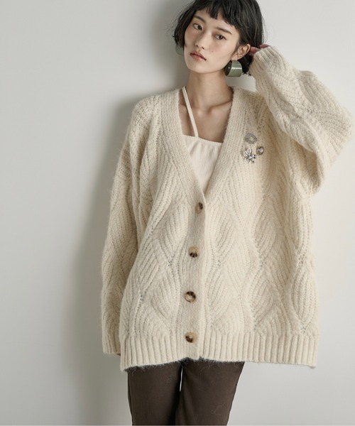 ハンチ　　 ブラッシュドVネックカーディガン　ニット　セーター THE Yon カーディガン ブラッシュドニットVネックカーディガン