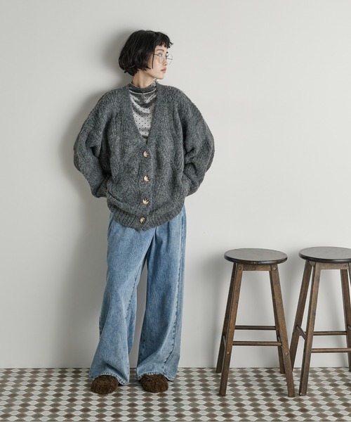 ハンチ　　 ブラッシュドVネックカーディガン　ニット　セーター THE Yon カーディガン ブラッシュドニットVネックカーディガン