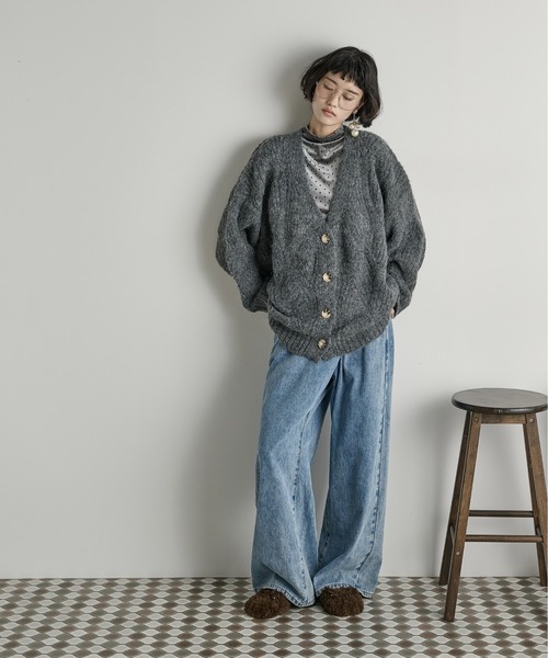 THE Yon カーディガン ブラッシュドニットVネックカーディガン