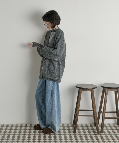 【美品】IROFUSI イロフシ 綿テンセル カーディガン ブルーグレー 日本製 THE Yon カーディガン ブラッシュドニットVネックカーディガン