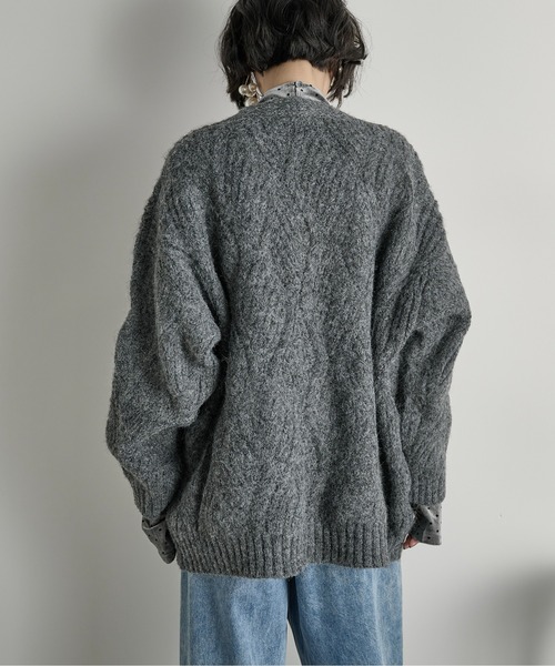 ハンチ　　 ブラッシュドVネックカーディガン　ニット　セーター GU公式 | ブラッシーニットVネックカーディガン+OS(米国仕様)