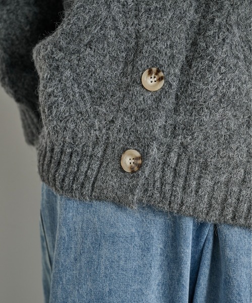 THE Yon カーディガン ブラッシュドニットVネックカーディガン