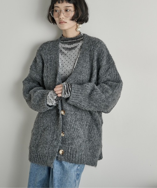 THE Yon カーディガン ブラッシュドニットVネックカーディガン