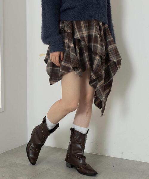 WEGO（ウィゴー） スカート WEGO/アシンメトリーチェックミニスカパン