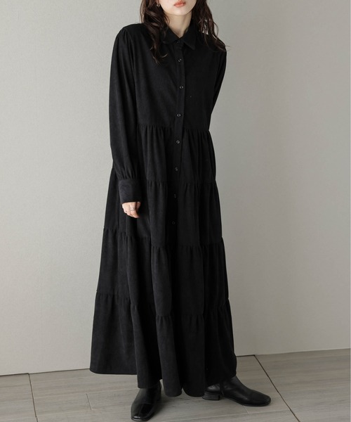 SUGAR BISKET ワンピース コーデュロイ ティアード フレアワンピース