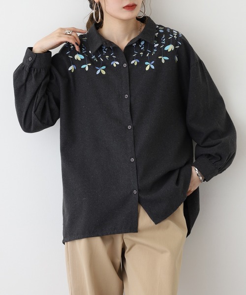 Quelle Chance（ケルシャンス） ブラウス シャツ 草花刺繍シャツ