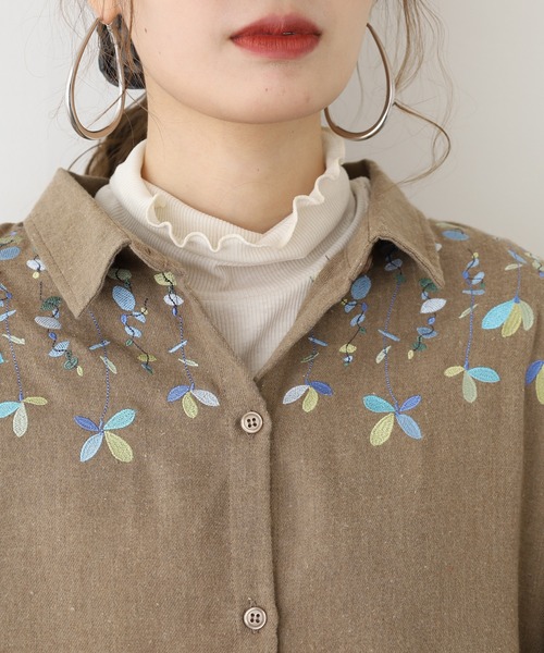 Quelle Chance（ケルシャンス） ブラウス シャツ 草花刺繍シャツ