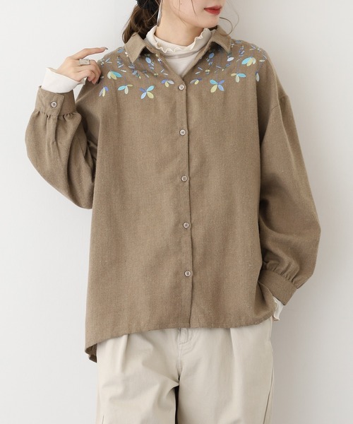 Quelle Chance（ケルシャンス） ブラウス シャツ 草花刺繍シャツ
