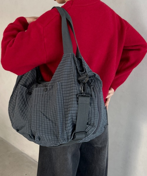 ショルダーバッグ バッグ 「A4収納可能」チェック柄2WAYショルダー