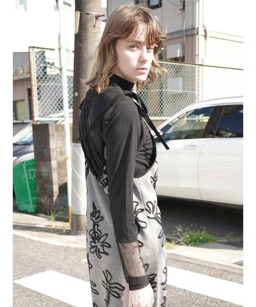ワンピース SHOULDER RIBBON FLOWER JACQUARD KNIT ONEPIECE
