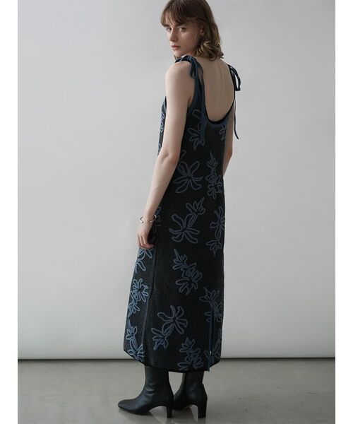ワンピース SHOULDER RIBBON FLOWER JACQUARD KNIT ONEPIECE