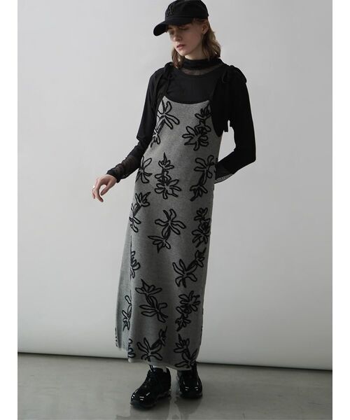ワンピース SHOULDER RIBBON FLOWER JACQUARD KNIT ONEPIECE