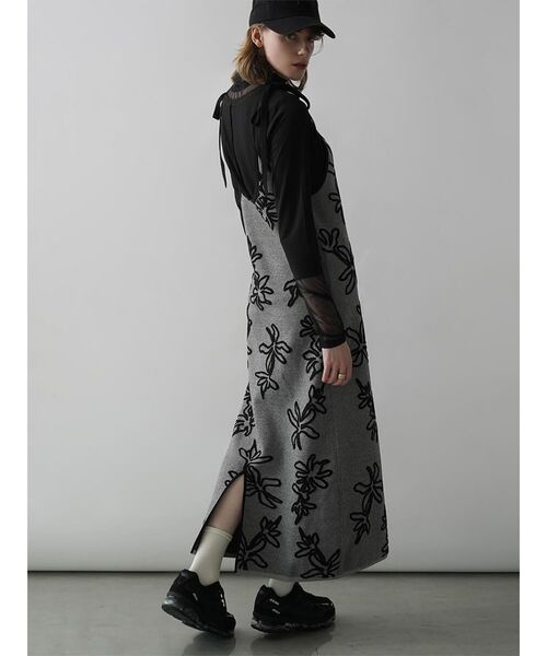 ワンピース SHOULDER RIBBON FLOWER JACQUARD KNIT ONEPIECE
