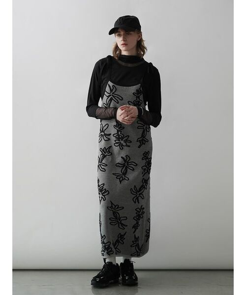 ワンピース SHOULDER RIBBON FLOWER JACQUARD KNIT ONEPIECE