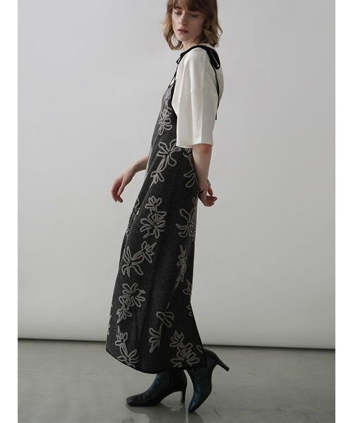 ワンピース SHOULDER RIBBON FLOWER JACQUARD KNIT ONEPIECE