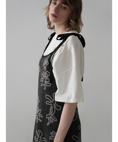 ワンピース SHOULDER RIBBON FLOWER JACQUARD KNIT ONEPIECE