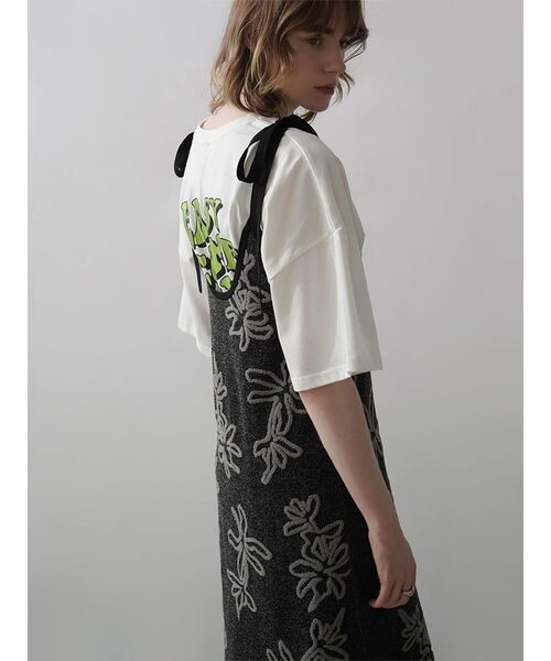 ワンピース SHOULDER RIBBON FLOWER JACQUARD KNIT ONEPIECE