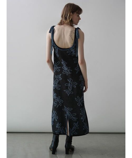 ワンピース SHOULDER RIBBON FLOWER JACQUARD KNIT ONEPIECE