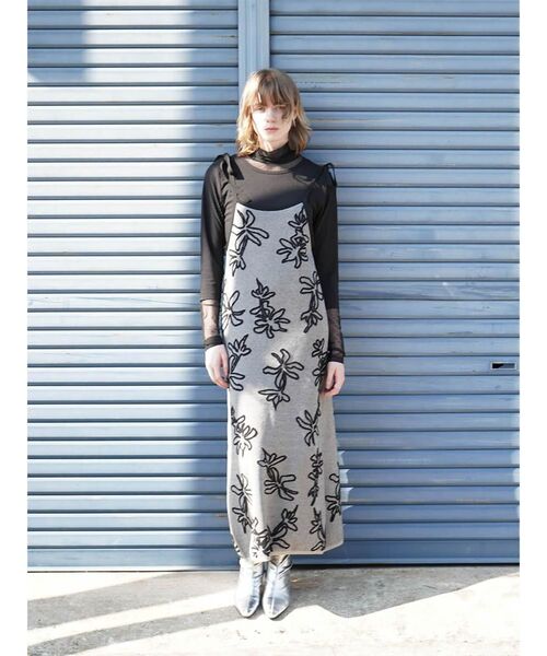ワンピース SHOULDER RIBBON FLOWER JACQUARD KNIT ONEPIECE