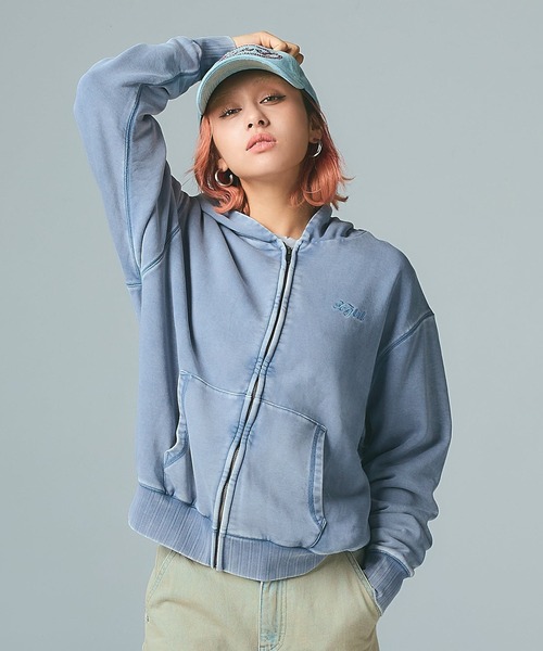X-girl（エックスガール） パーカー BLEACHED LOGO PATCH ZIP UP SWEAT