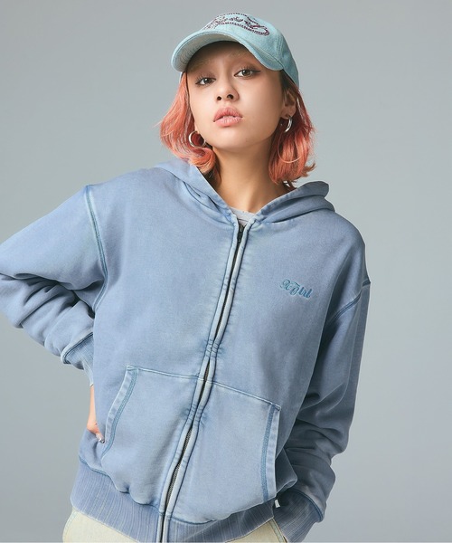 X-girl（エックスガール） パーカー BLEACHED LOGO PATCH ZIP UP SWEAT