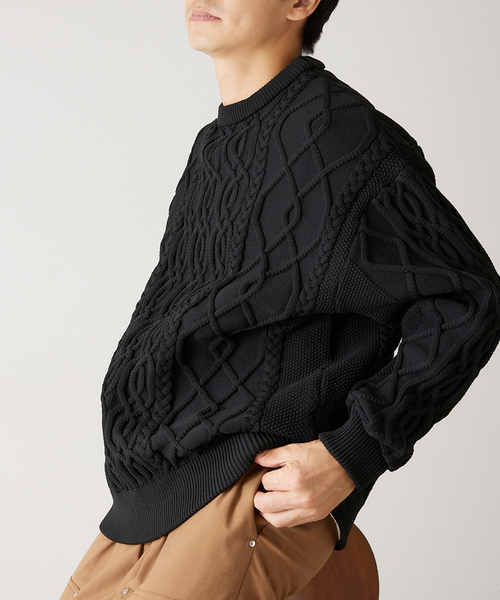 「417 EDIFICE」 長袖ニット MEDIUM チャコールグレー メンズ_画像6