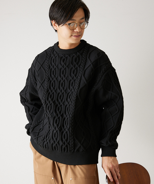 「417 EDIFICE」 長袖ニット MEDIUM チャコールグレー メンズ_画像7