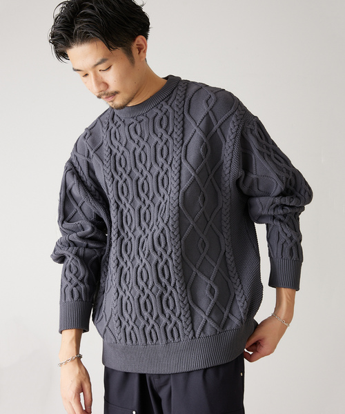 「417 EDIFICE」 長袖ニット MEDIUM チャコールグレー メンズ_画像9
