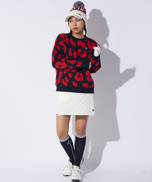 新品【フィラゴルフ】レディース　長袖セーター 、スカート　L/11 セットアップ FILA GOLF スカート フィラゴルフ 中綿 キルト ラップスカート ゴルフ