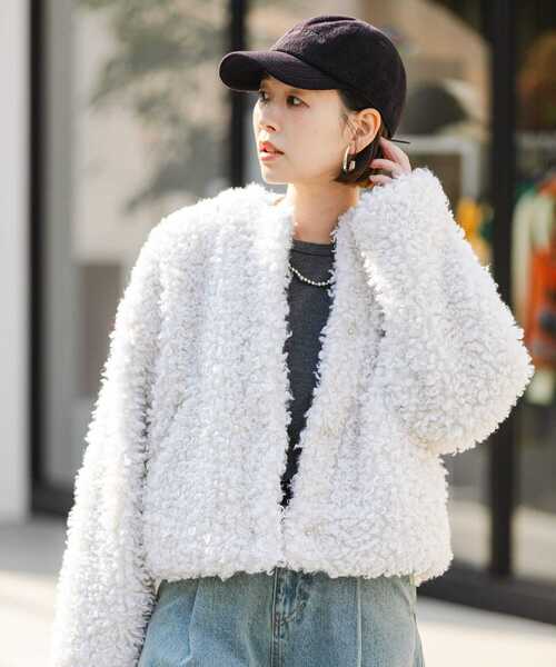 「F by ROSSO」 ノーカラージャケット FREE チャコールグレー レディース_画像2