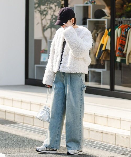 「F by ROSSO」 ノーカラージャケット FREE チャコールグレー レディース_画像4