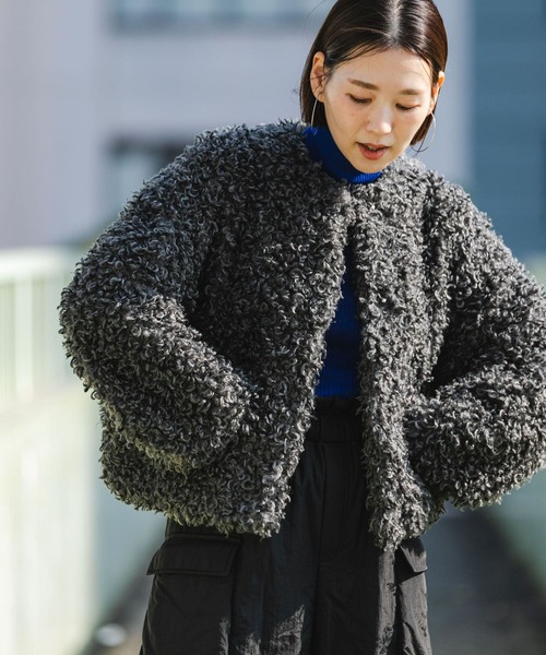 「F by ROSSO」 ノーカラージャケット FREE チャコールグレー レディース_画像9