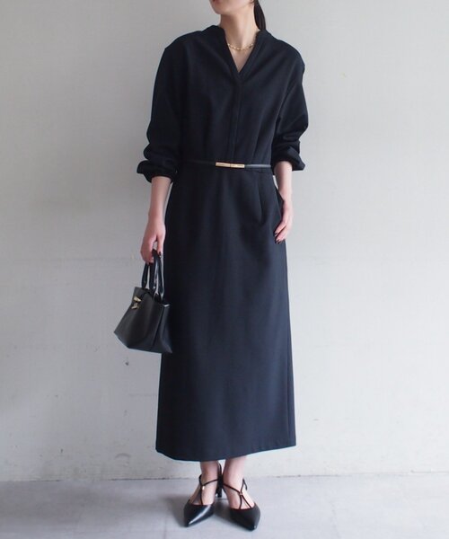 Loungedress リネン100% ベルト付きロングジレ ブラック Loungedress - Loungedress リネン100% ベルト付きロングジレ ブラック