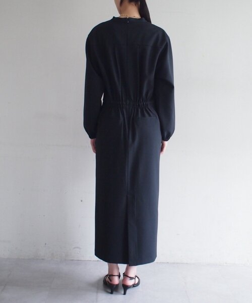 Loungedress リネン100% ベルト付きロングジレ ブラック Loungedress - Loungedress リネン100% ベルト付きロングジレ ブラック