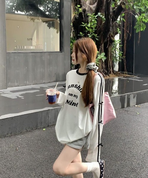 tシャツ リボン飾り カジュアルロング T シャツ レディース : ZOZOTOWN
